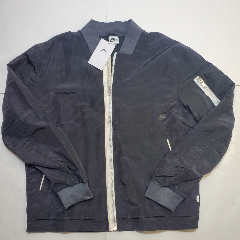 New Nike Sportswear Essentials Black White Lined Bomber Jacket Men's Small, Med